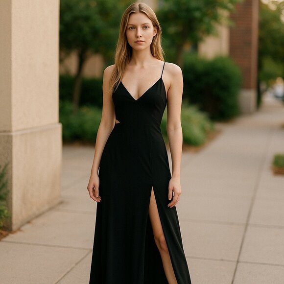 Vintage y2k Black Bodycon Spaghetti Strap Maxi Dress 4 - Picture 2 of 5